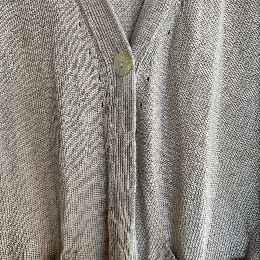 J. Jill Love Linen Cardigan Sweater XL Tan Beige Short Sleeve Button Knit Pocket